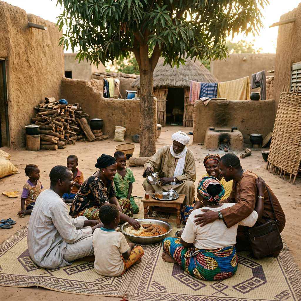 Famille malienne réunie autour du thé