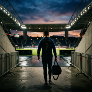 Portugal footballer wearing number 7 walks into a stadium with a kit bag