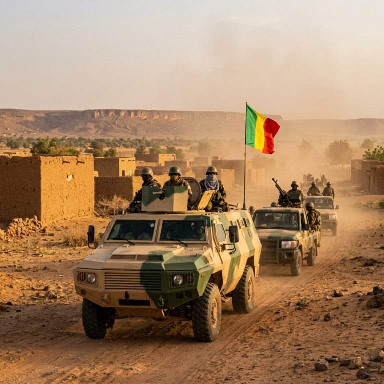 Véhicules militaires maliens entrant dans Kidal